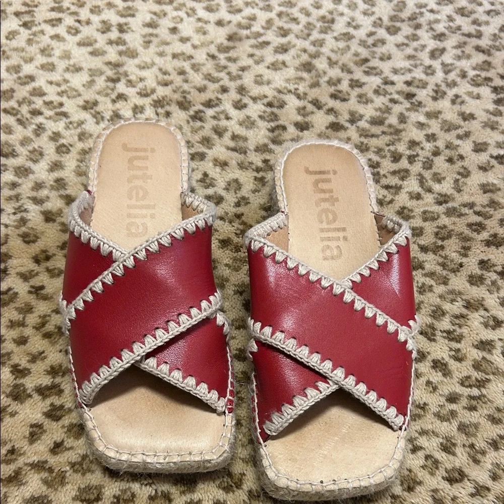 Jutella Red Crisscross Espadrille Sandals